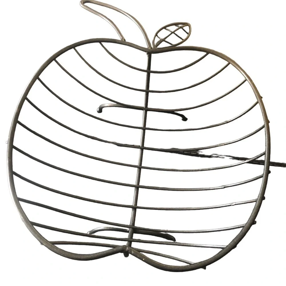 Large Wrought Iron Apple Basket Decor Fruit Fall Apple Picking 15.5”X13X8